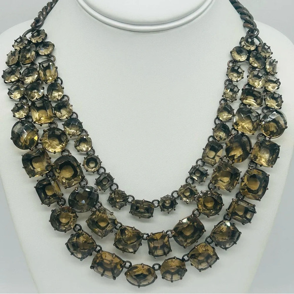 J. Crew Smoky Brown 3-Strand Jeweled Necklace - Picture 1 of 4